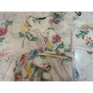 Zara Basics Collection Sheer Floral Top with Waist Tie
